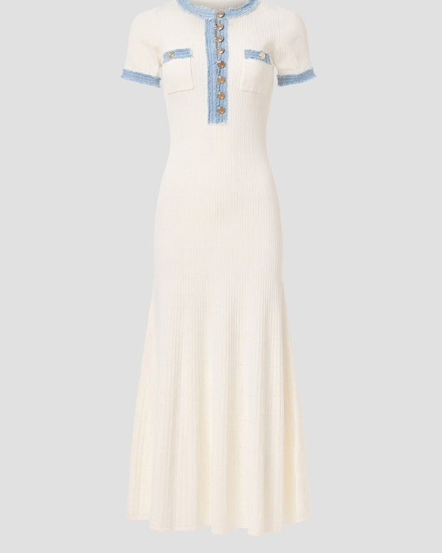 Elma Yuvarlak Yaka Örme Midi Gömlek Elbise