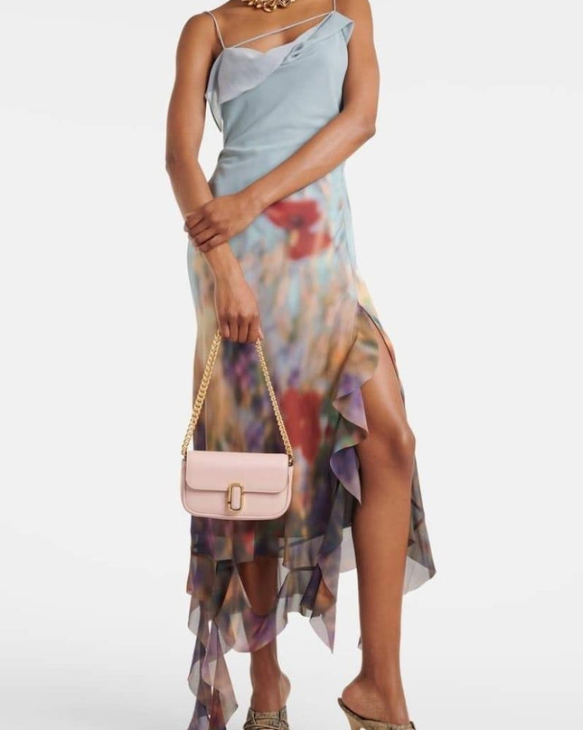 Elvira Çiçek Baskılı Volanlı Midi Slip Elbise