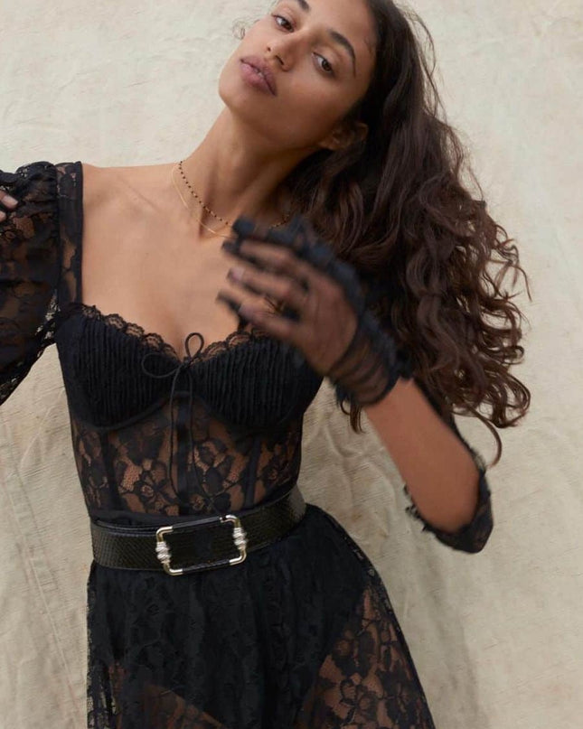 Esther Sweetheart Dantel Uzun Elbise