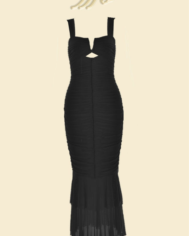 Ethel Gathered Flare Mesh Midi Elbise