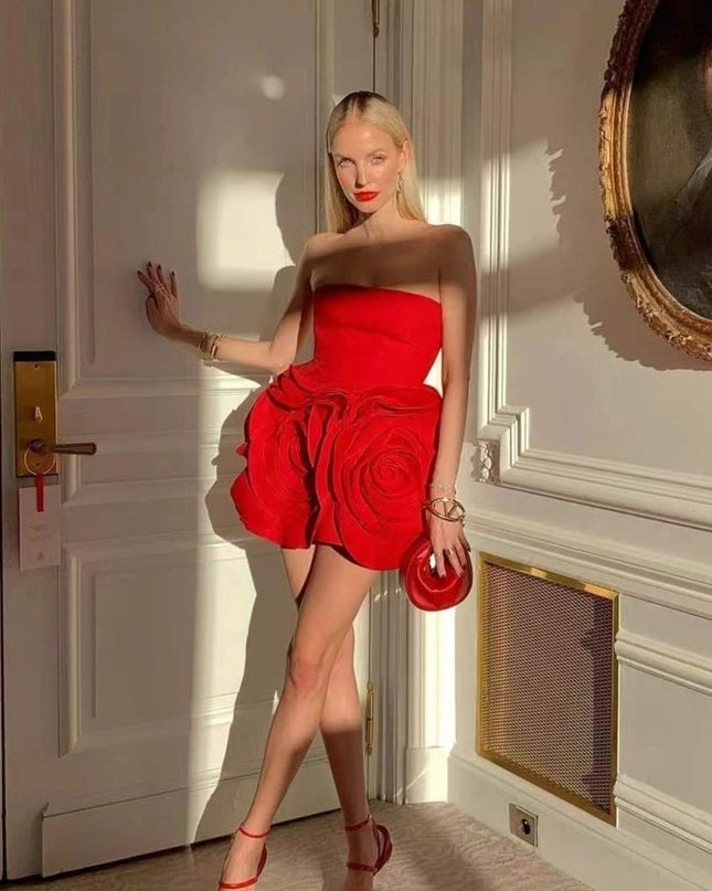 Eudora Çiçek Askısız Mini Elbise