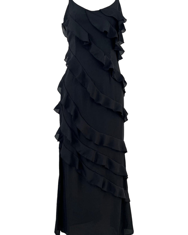 Eve Şifon Fırfırlı Uzun Slip Elbise