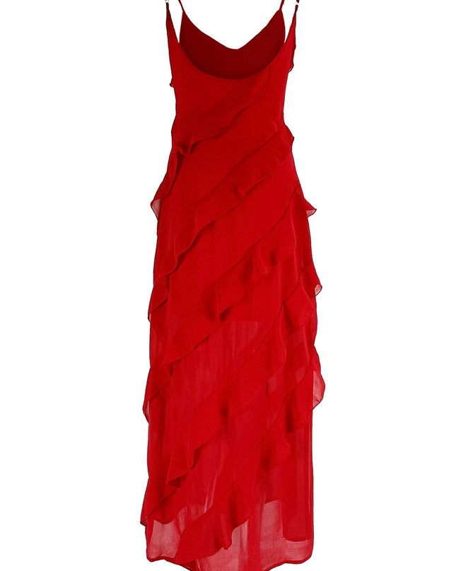 Eve Şifon Fırfırlı Uzun Slip Elbise