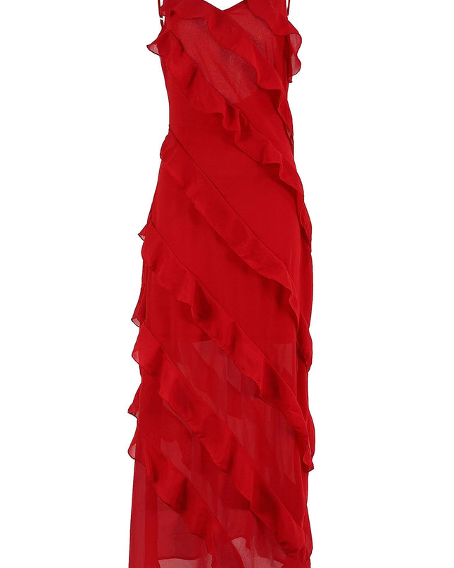 Eve Şifon Fırfırlı Uzun Slip Elbise