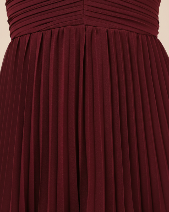 Bordo Bir Gece – Katmanlı Straplez Maxi Elbise