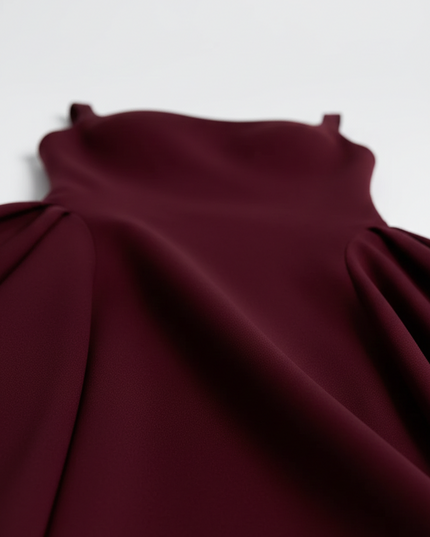 Derin Bordo – Kare Yaka Midi Elbise