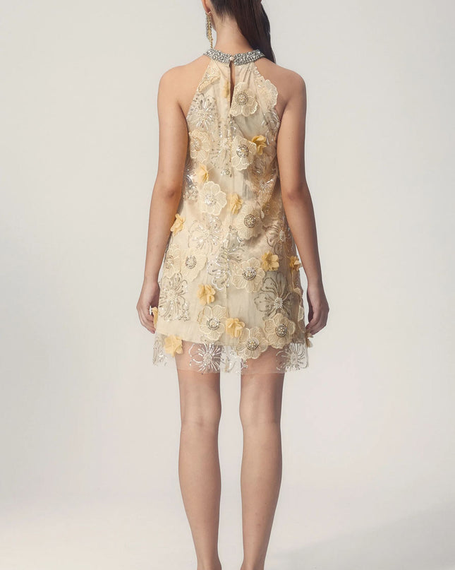 Ella Halter Çiçek İşlemeli Payetli Mini Elbise