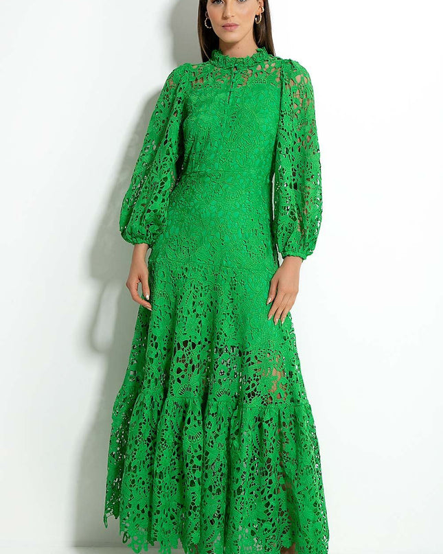 Joa İşlemeli Dantel Kenarlı Flare Uzun Elbise