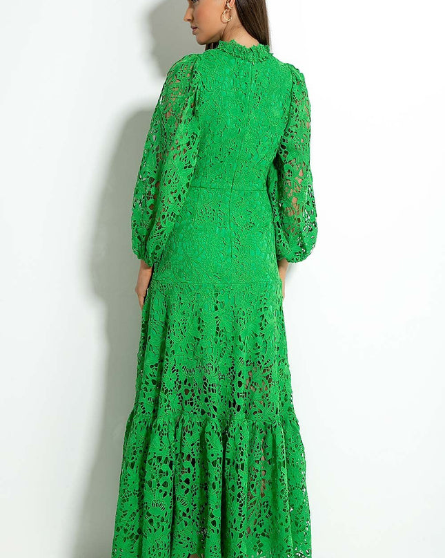 Joa İşlemeli Dantel Kenarlı Flare Uzun Elbise