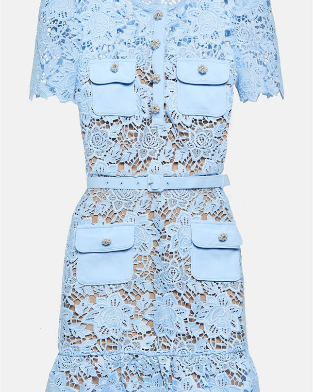 Renata Çiçekli İşlemeli Dantel Mini Elbise