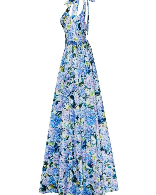 Kacey Ortanca Baskılı Askılı Uzun Elbise