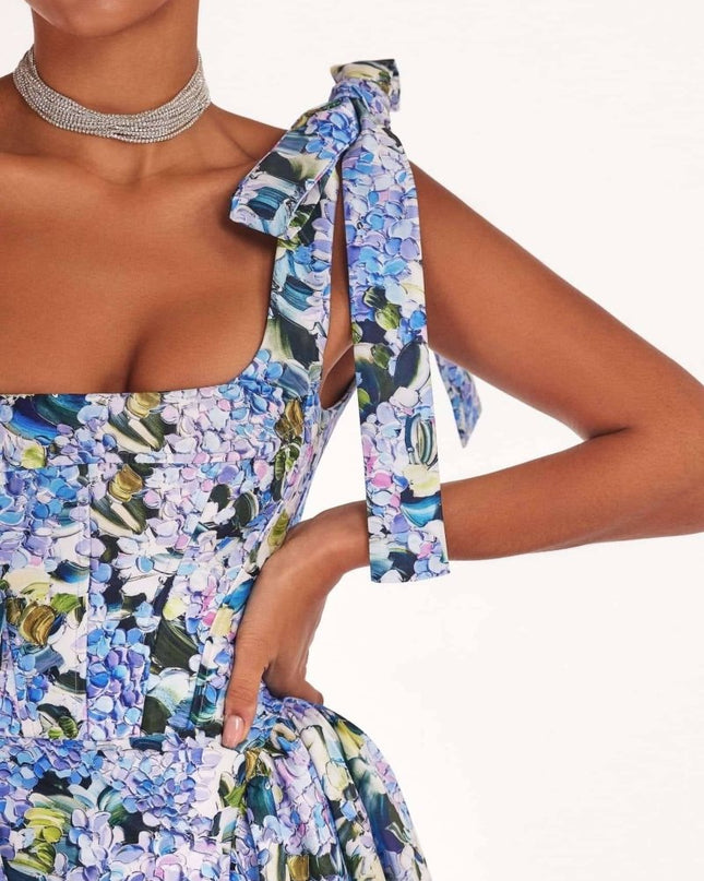 Kacey Ortanca Baskılı Askılı Uzun Elbise