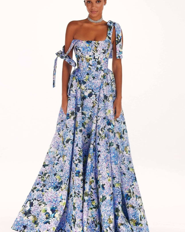 Kacey Ortanca Baskılı Askılı Uzun Elbise