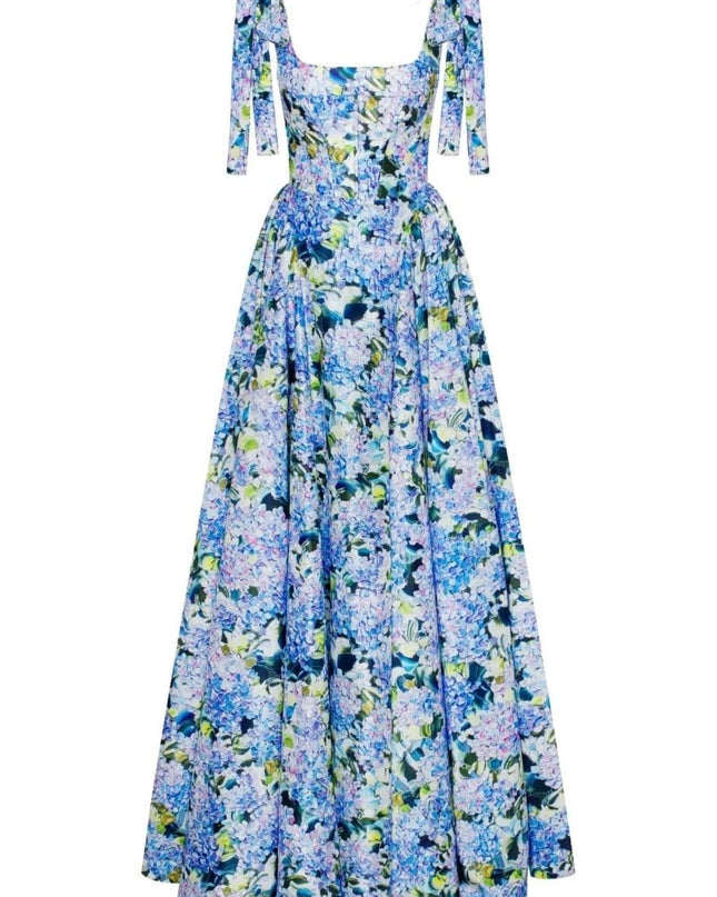 Kacey Ortanca Baskılı Askılı Uzun Elbise