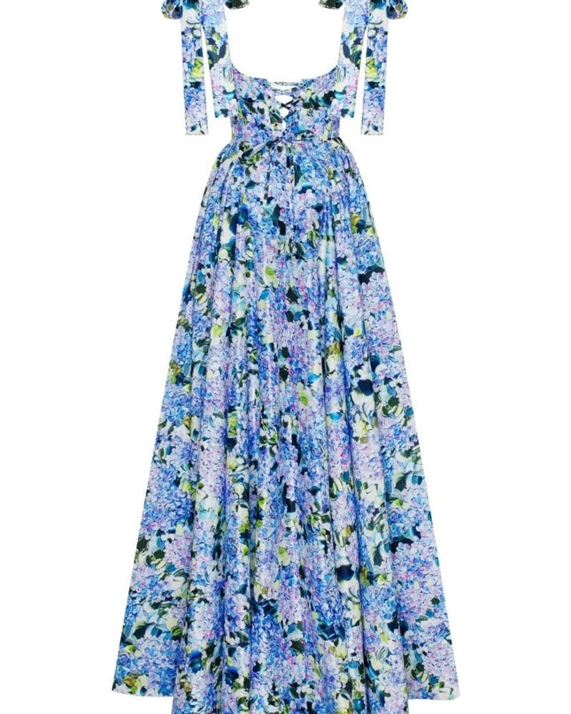 Kacey Ortanca Baskılı Askılı Uzun Elbise