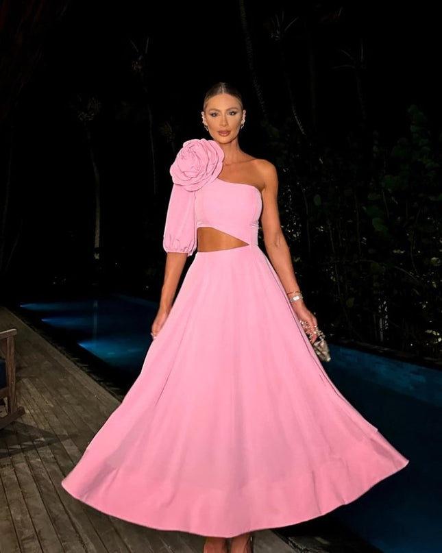 Lea Çiçek Kesimli Midi Elbise