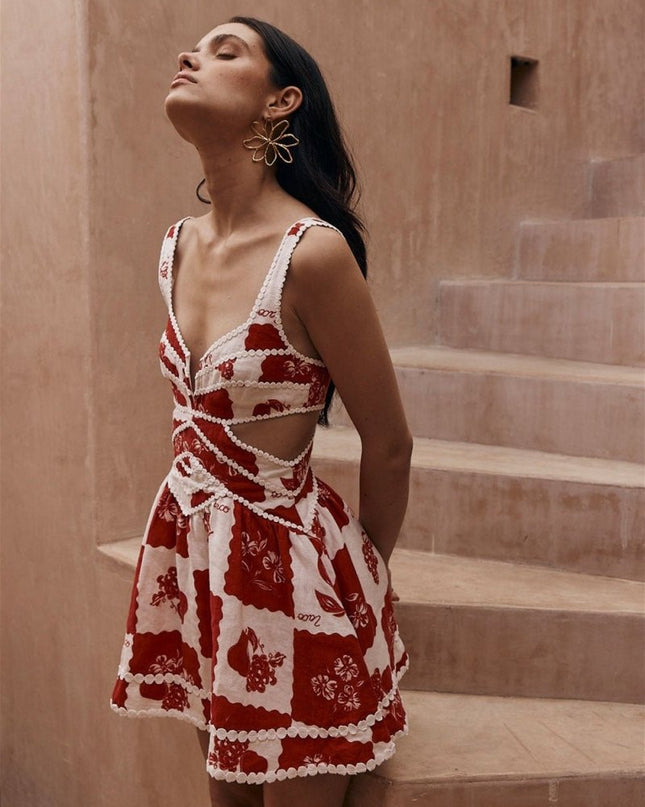 Leila Baskılı Kesik Mini Elbise