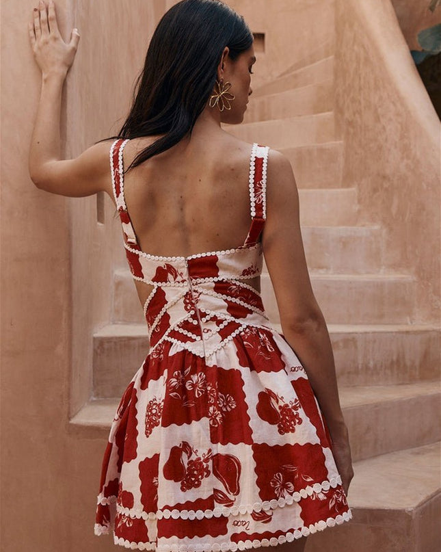 Leila Baskılı Kesik Mini Elbise