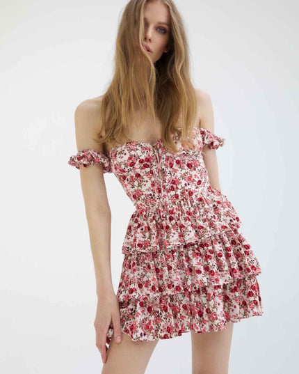 Mabel Baskılı Korse Katmanlı Mini Elbise