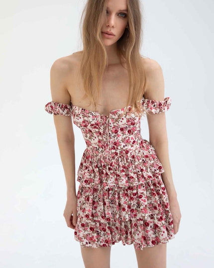 Mabel Baskılı Korse Katmanlı Mini Elbise