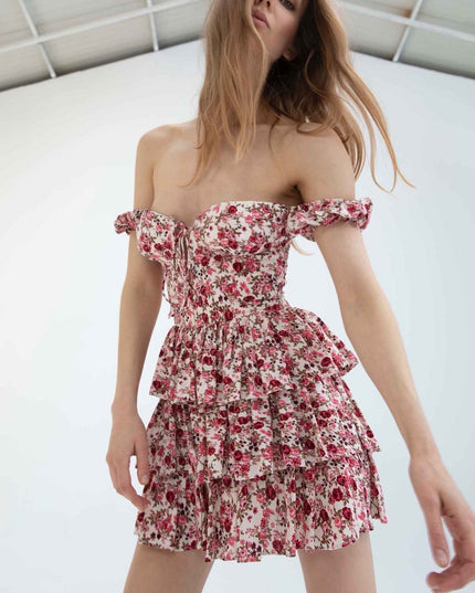 Mabel Baskılı Korse Katmanlı Mini Elbise