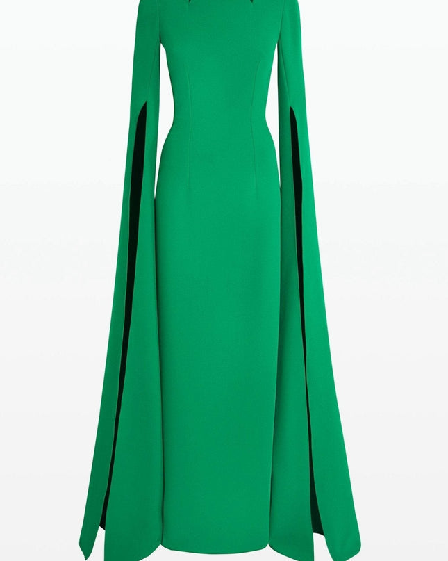 Madge Sivri Yaka Uzun Kollu Maksi Elbise