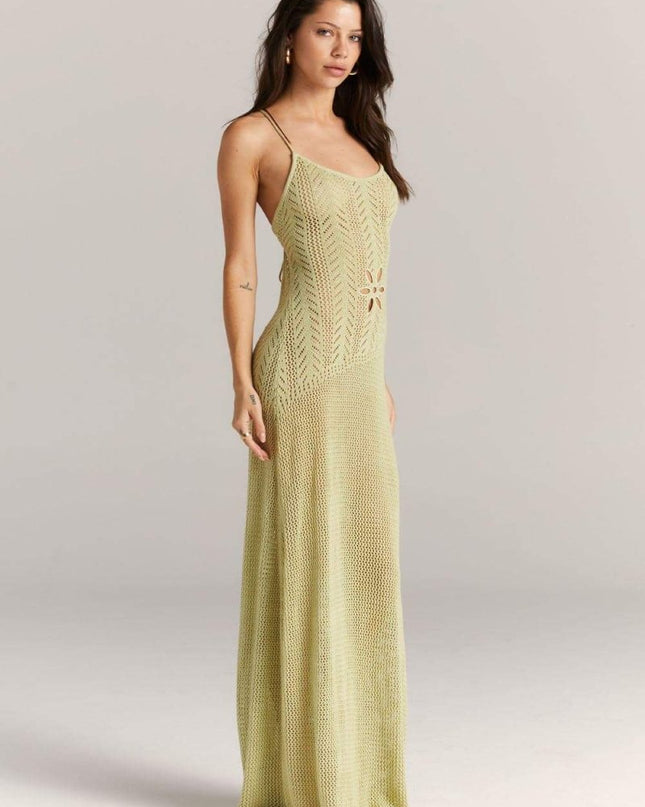 Marjorie Çiçek Kesikli Tığ İşi Uzun Elbise