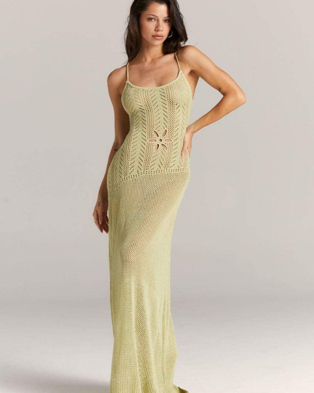 Marjorie Çiçek Kesikli Tığ İşi Uzun Elbise