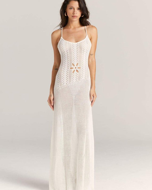 Marjorie Çiçek Kesikli Tığ İşi Uzun Elbise