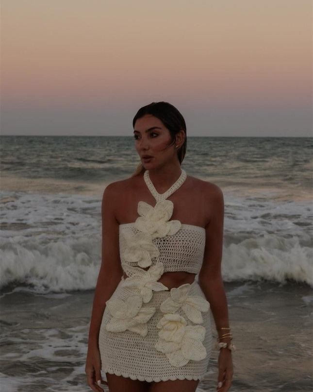 Martha Halter Örme Çiçekli Mini Elbise