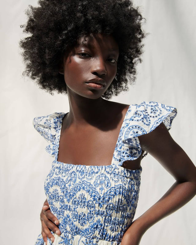 Maud İşlemeli Dantel Büzgülü Göğüs Midi Elbise