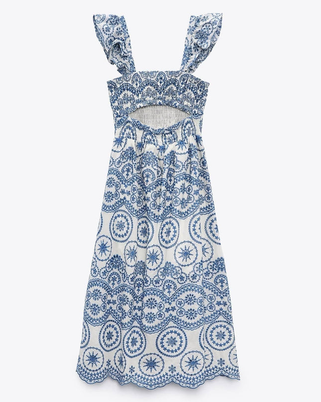 Maud İşlemeli Dantel Büzgülü Göğüs Midi Elbise