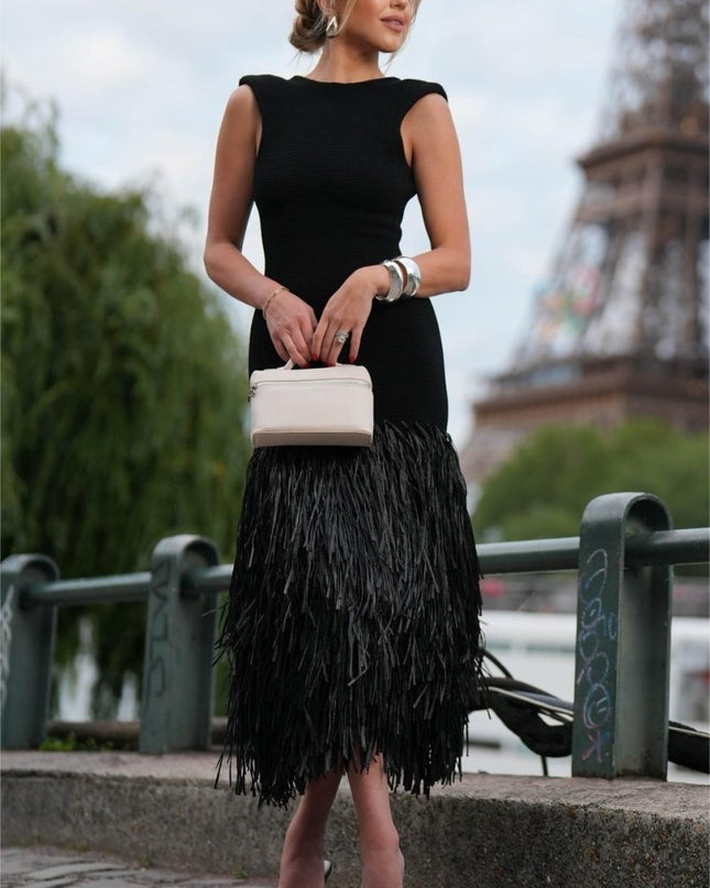 Mavis Sırtı Açık Püsküllü Örgü Midi Elbise