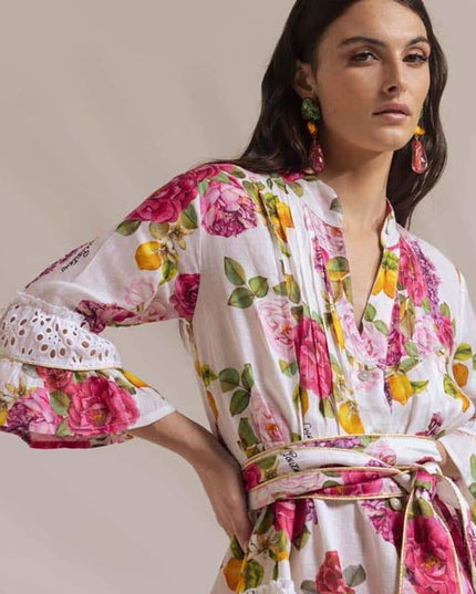 Melissa Baskılı Dantel Kenarlı Volanlı Mini Elbise