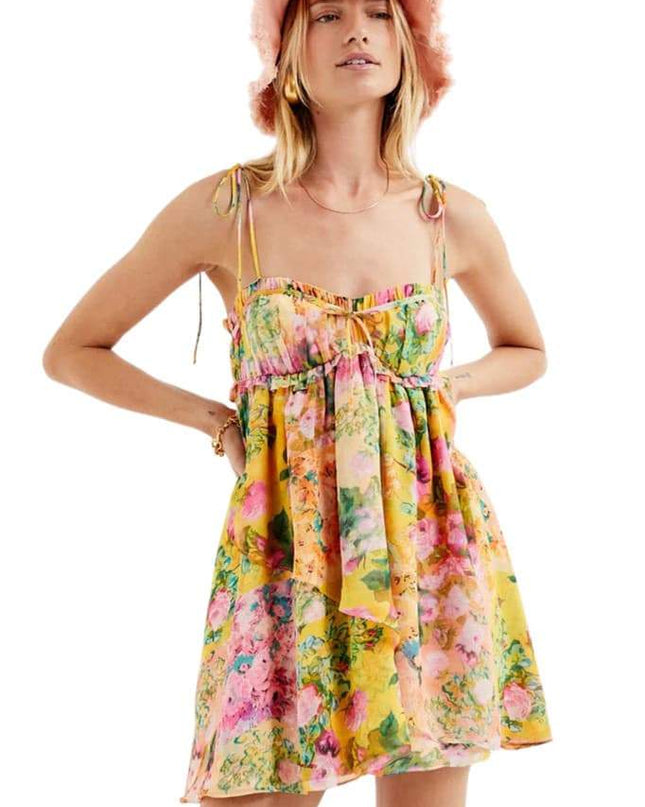 Mona Çiçek Baskılı Şifon Mini Elbise