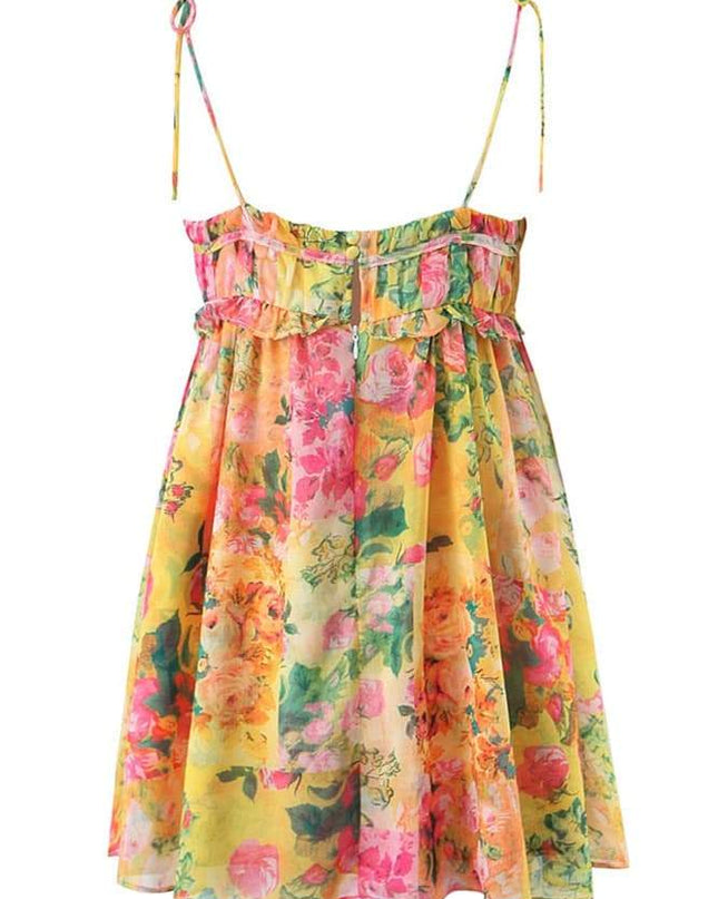 Mona Çiçek Baskılı Şifon Mini Elbise