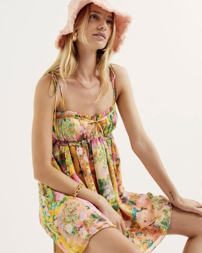 Mona Çiçek Baskılı Şifon Mini Elbise