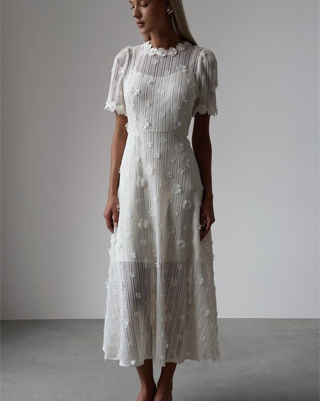 Mona Dantel İşlemeli Midi Örgü Elbise