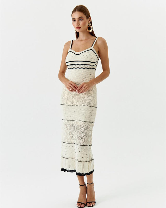 Nan Kontrast Tığ İşi Uzun Askılı Elbise