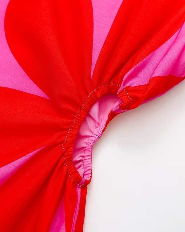 Ophelia Çiçek Baskılı Kesik Midi Elbise