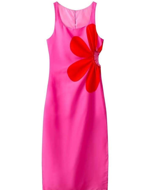 Ophelia Çiçek Baskılı Kesik Midi Elbise