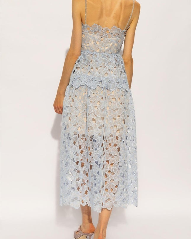 Ophelia Dantel Katmanlı Askılı Midi Elbise