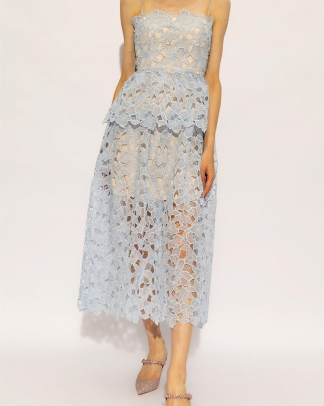 Ophelia Dantel Katmanlı Askılı Midi Elbise