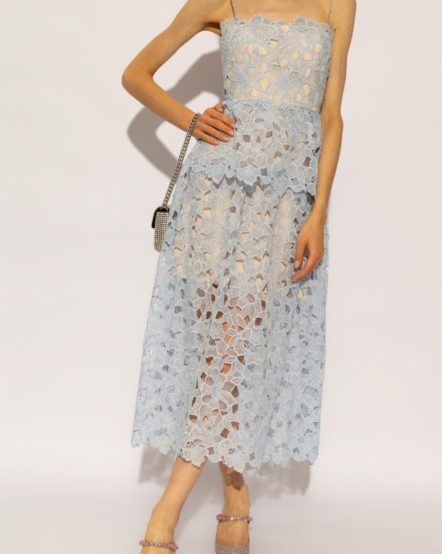 Ophelia Dantel Katmanlı Askılı Midi Elbise