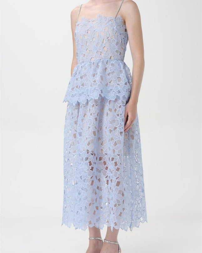 Ophelia Dantel Katmanlı Askılı Midi Elbise
