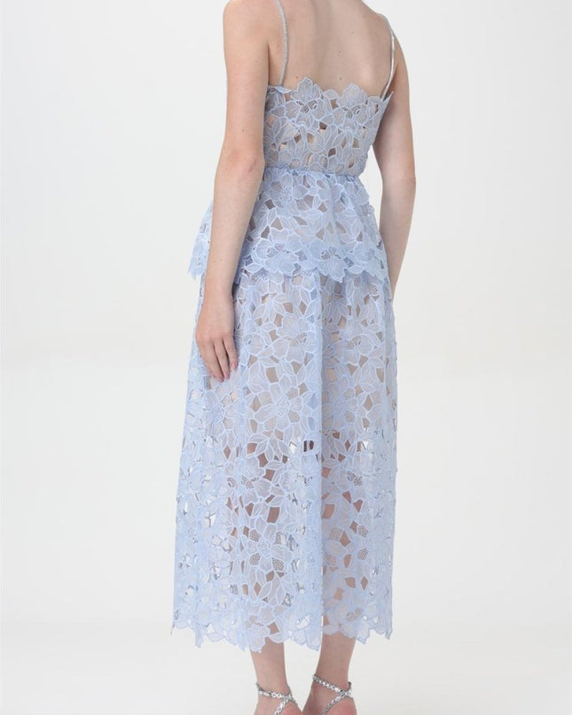 Ophelia Dantel Katmanlı Askılı Midi Elbise