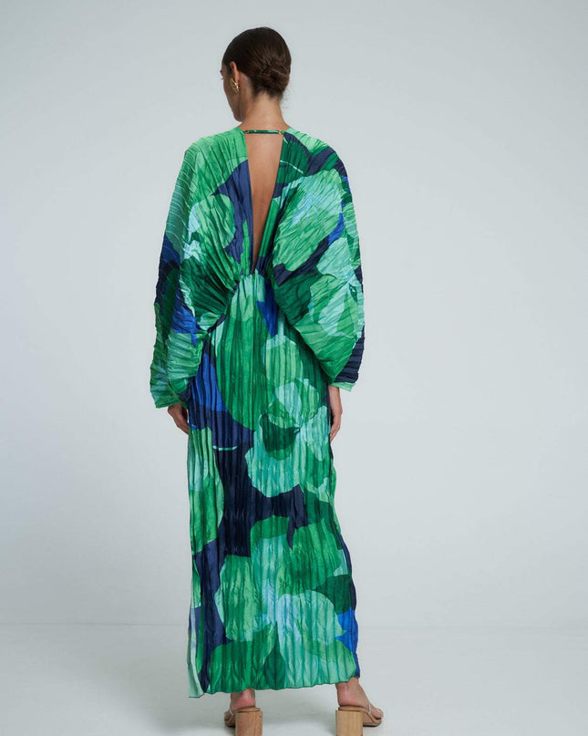 Pamela Baskılı Büzgülü Maxi Kapak Elbise