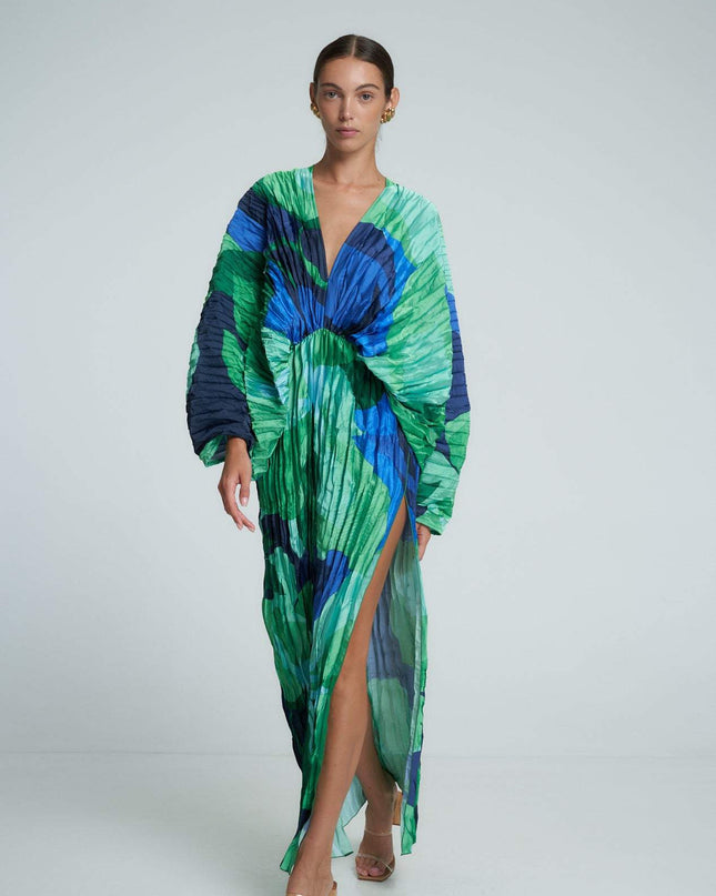 Pamela Baskılı Büzgülü Maxi Kapak Elbise