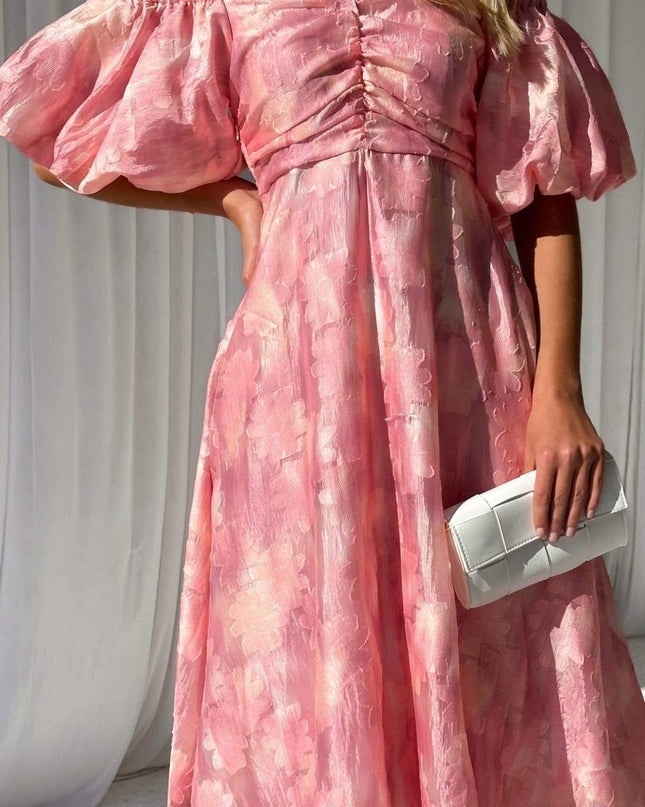 Patricia Omuzları Açık Puf Kollu Midi Elbise