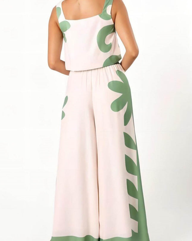 Kolsuz Halk Çiçek Gevşek Geniş Paça Pantolon Takımı